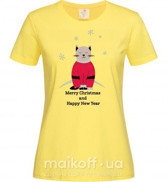 Женская футболка Cat Santa Лимонный фото
