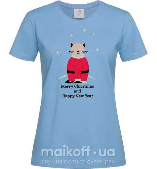 Женская футболка Cat Santa Голубой фото