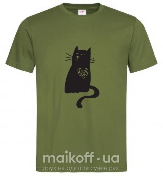 Чоловіча футболка cat man Оливковий фото
