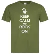 Мужская футболка Keep calm and rock on Оливковый фото