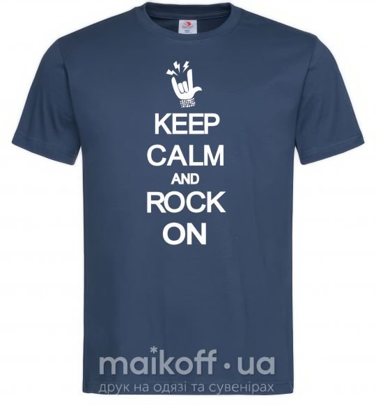Мужская футболка Keep calm and rock on Темно-синий фото