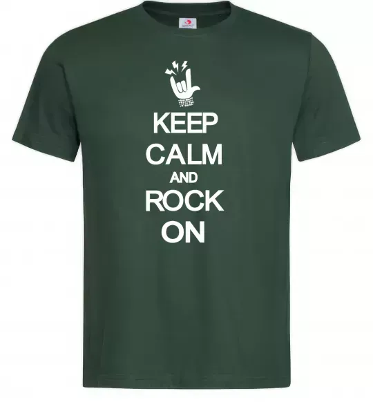 Мужская футболка Keep calm and rock on Темно-зеленый фото