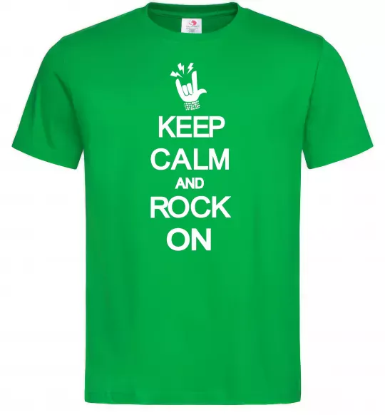 Мужская футболка Keep calm and rock on Зеленый фото