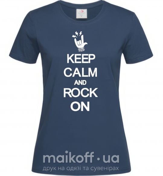 Жіноча футболка Keep calm and rock on Темно-синій фото
