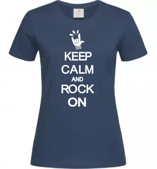 Жіноча футболка Keep calm and rock on Темно-синій фото