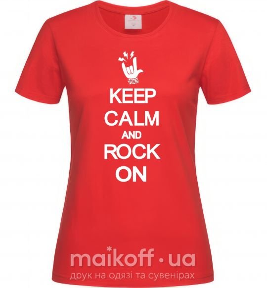 Женская футболка Keep calm and rock on Красный фото