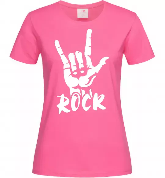 Жіноча футболка ROCK знак Яскраво-рожевий фото