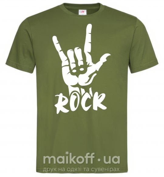 Чоловіча футболка ROCK знак Оливковий фото