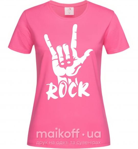 Женская футболка ROCK знак Ярко-розовый фото