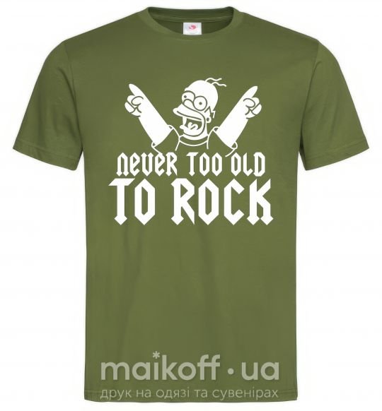 Чоловіча футболка Never too old to rock Simpsons Homer Оливковий фото