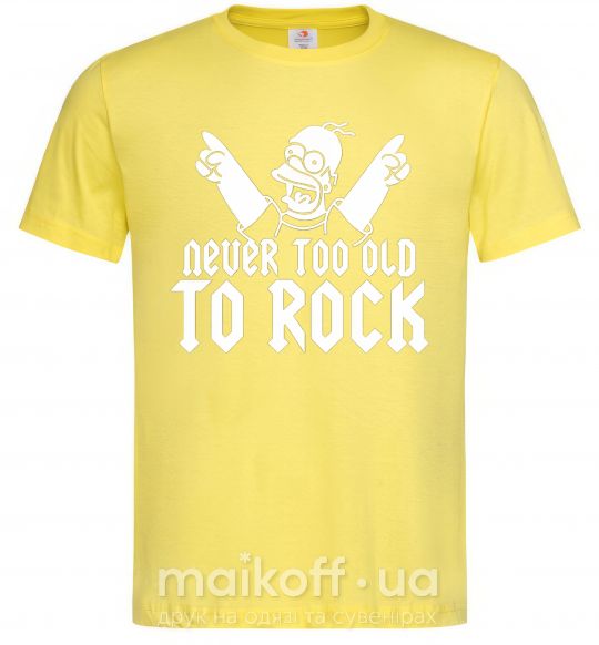 Чоловіча футболка Never too old to rock Simpsons Homer Лимонний фото