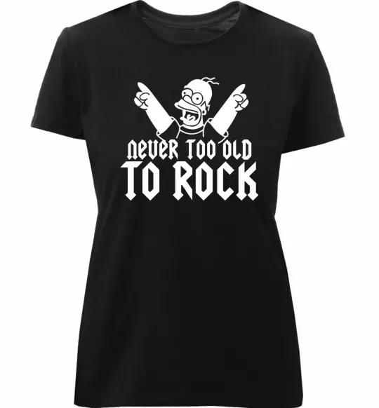Жіноча преміум футболка Never too old to rock Simpsons Homer Чорний фото