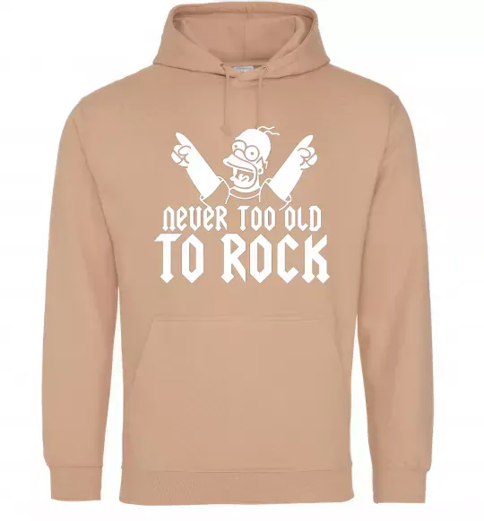 Чоловіча толстовка (худі) Never too old to rock Simpsons Homer Пісочний фото