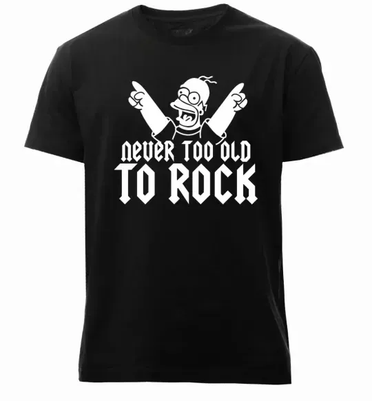 Мужская премиум футболка Never too old to rock Simpsons Homer Черный фото
