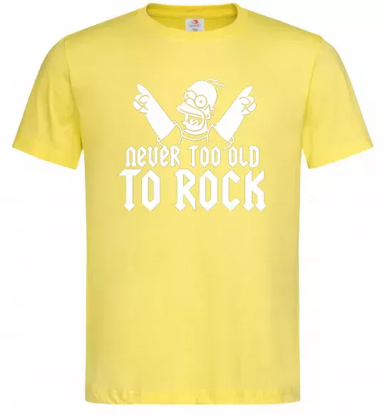 Мужская футболка Never too old to rock Simpsons Homer Лимонный фото
