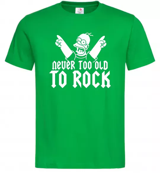 Мужская футболка Never too old to rock Simpsons Homer Зеленый фото