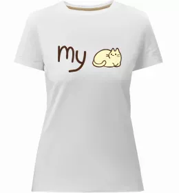 Женская премиум футболка Cat girl love Белый фото