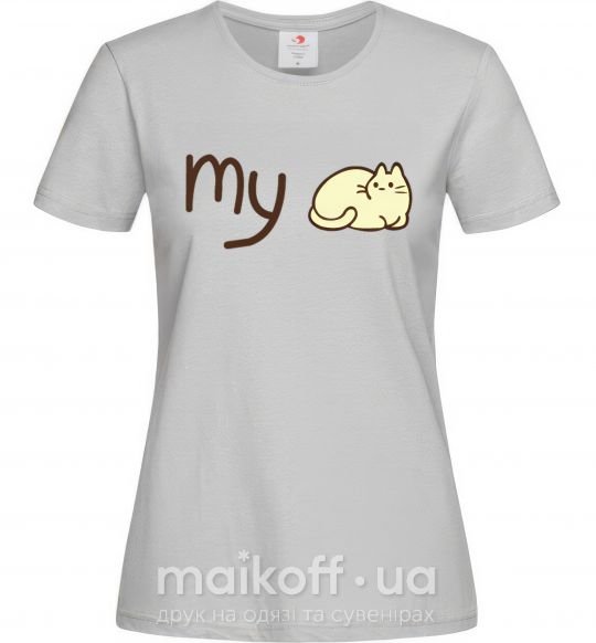 Жіноча футболка my cat Сірий фото