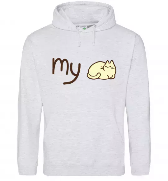 Женская толстовка (худи) my cat Серый меланж фото