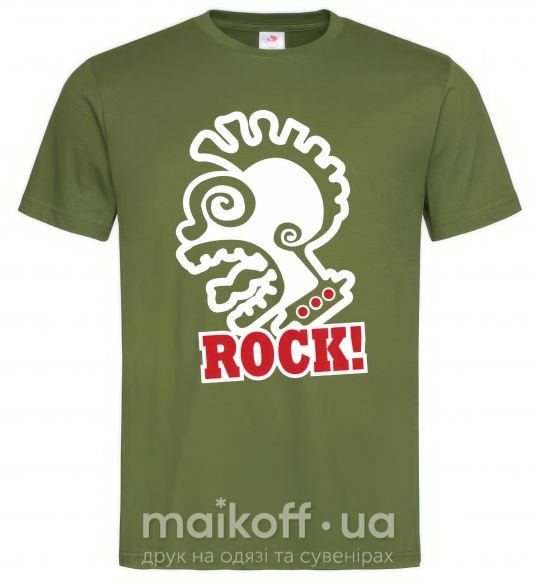 Чоловіча футболка Rock! с лицом Оливковий фото