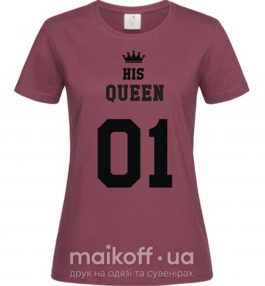 Жіноча футболка His queen Бордовий фото