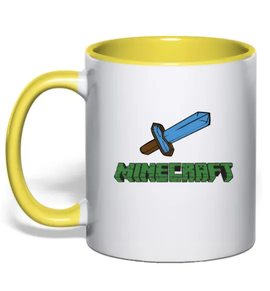 Чашка з кольоровою ручкою Minecraft with sword Лимонний фото