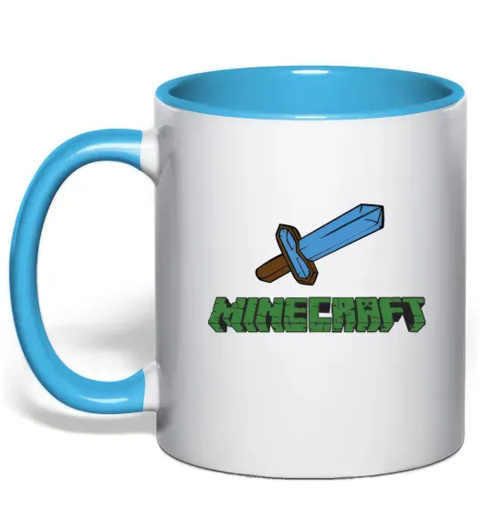 Чашка з кольоровою ручкою Minecraft with sword Блакитний фото
