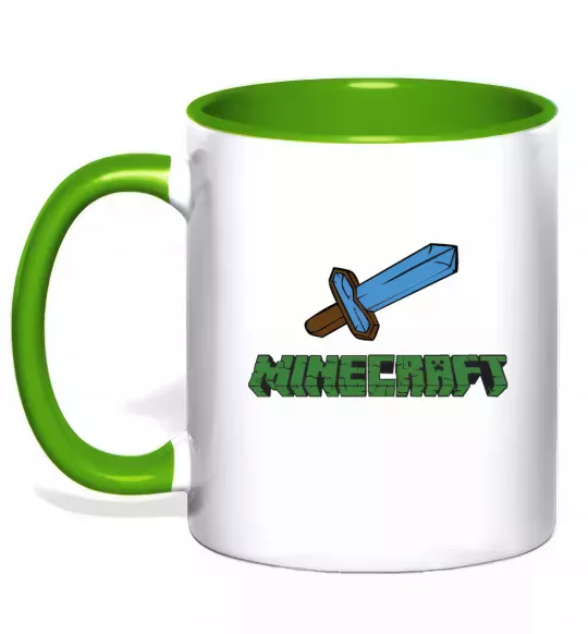 Чашка з кольоровою ручкою Minecraft with sword Зелений фото
