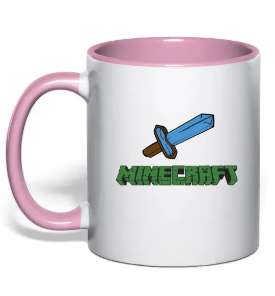 Чашка з кольоровою ручкою Minecraft with sword Ніжно рожевий фото