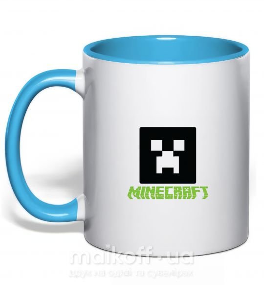 Чашка с цветной ручкой Minecraft green Голубой фото