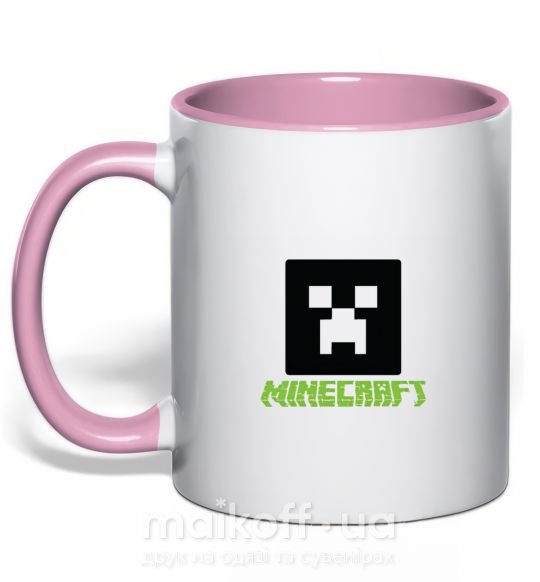 Чашка з кольоровою ручкою Minecraft green Ніжно рожевий фото