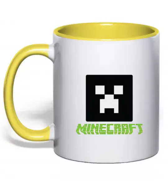 Чашка з кольоровою ручкою Minecraft green Сонячно жовтий фото