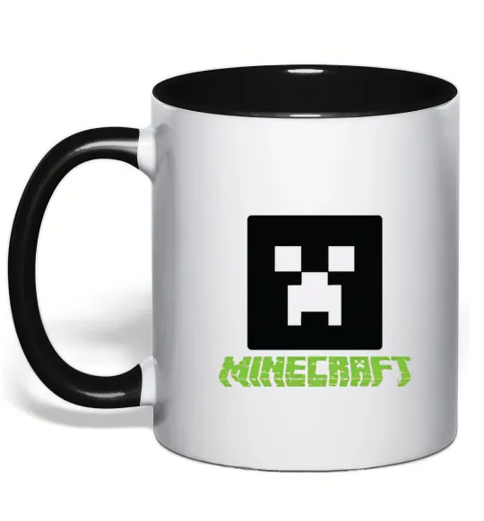 Чашка з кольоровою ручкою Minecraft green Чорний фото