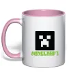 Чашка з кольоровою ручкою Minecraft green Ніжно рожевий фото
