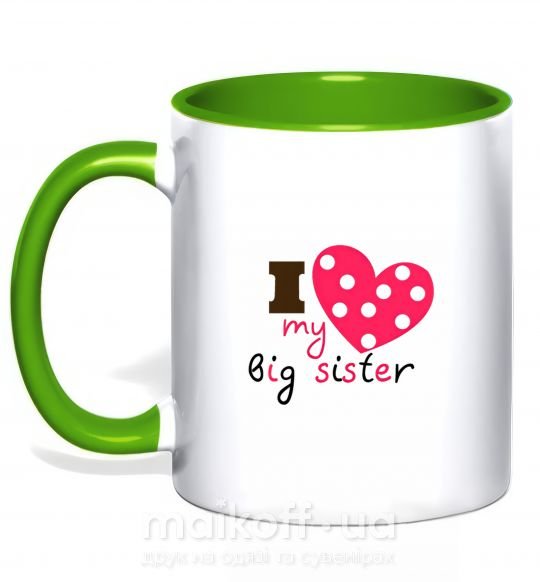 Чашка з кольоровою ручкою i love my big sister Зелений фото