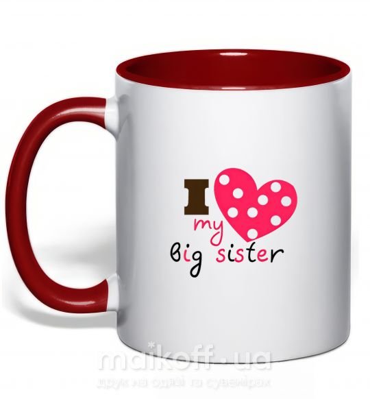 Чашка з кольоровою ручкою i love my big sister Червоний фото