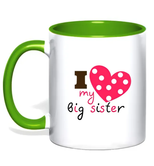 Чашка з кольоровою ручкою i love my big sister Зелений фото