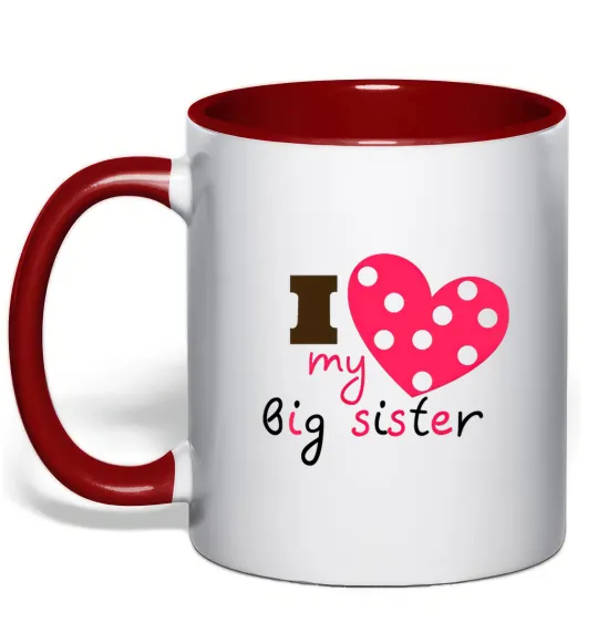 Чашка з кольоровою ручкою i love my big sister Червоний фото
