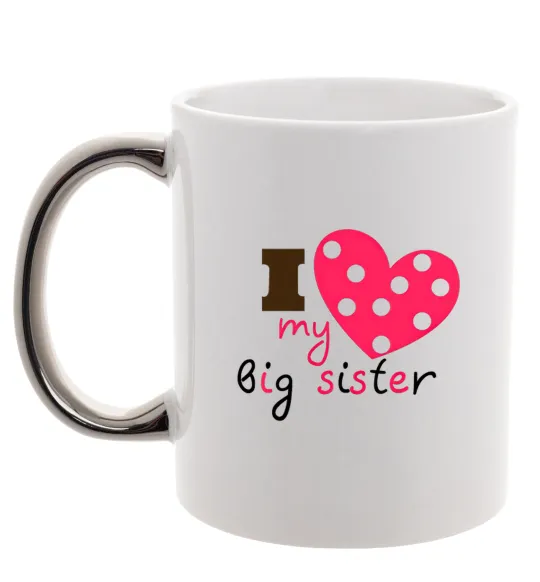 Чашка з кольоровою ручкою i love my big sister Срібло фото