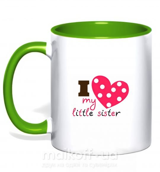 Чашка с цветной ручкой I love my little sister Зеленый фото