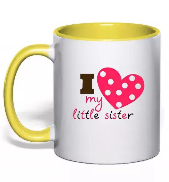 Чашка з кольоровою ручкою I love my little sister Сонячно жовтий фото