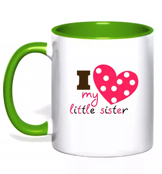 Чашка з кольоровою ручкою I love my little sister Зелений фото