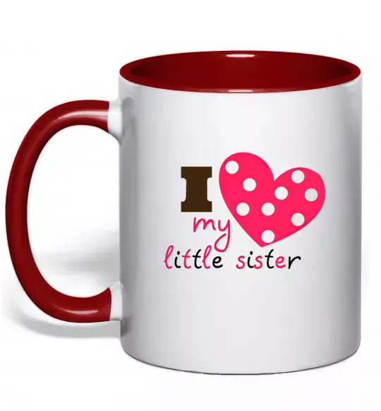 Чашка з кольоровою ручкою I love my little sister Червоний фото