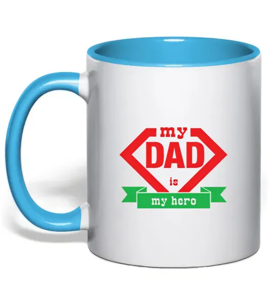 Чашка с цветной ручкой my dad is my hero Голубой фото
