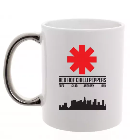Чашка з кольоровою ручкою Red hot chili peppers city Срібло фото