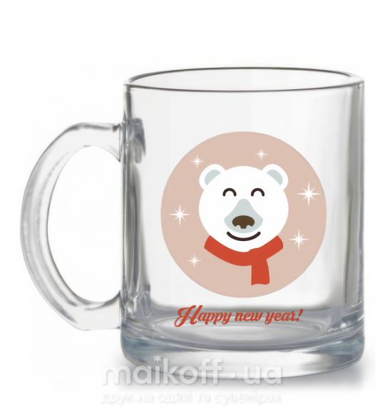 Чашка стеклянная New year teddy round Прозрачный фото