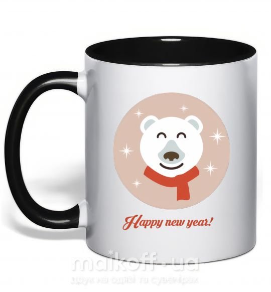 Чашка з кольоровою ручкою New year teddy round Чорний фото