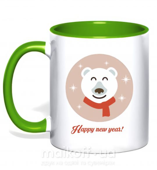 Чашка с цветной ручкой New year teddy round Зеленый фото