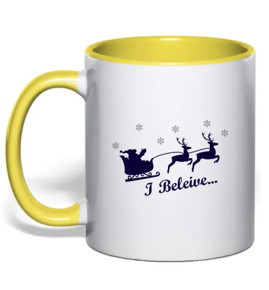Чашка с цветной ручкой I BELIEVE IN SANTA Лимонный фото