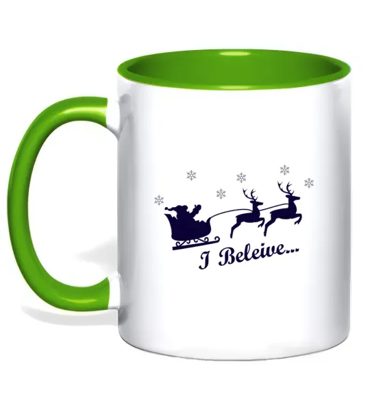 Чашка с цветной ручкой I BELIEVE IN SANTA Лаймовый фото